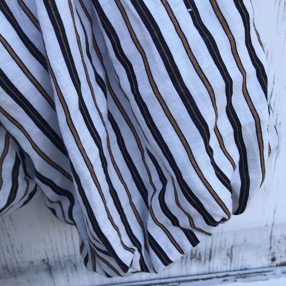 Petersyn Cellini Linen Blouse in Desert  Stripe size Xs Puff Sleeve Wrap Top - Picture 6 of 11